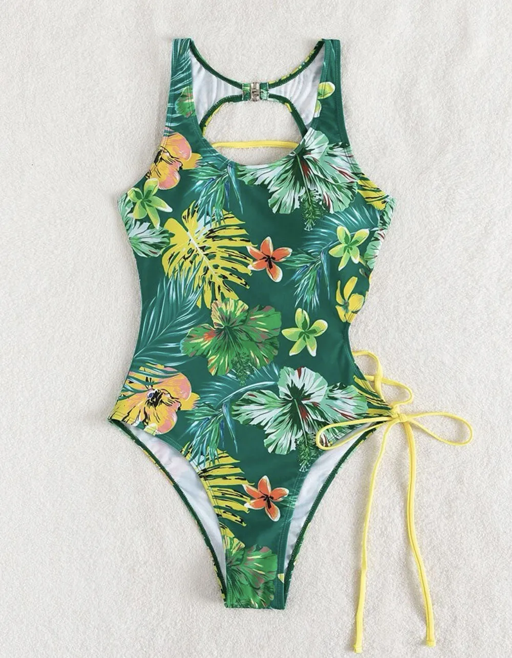 Solid-color Strap Backless Cut Out One-piece Bikini Swimwear