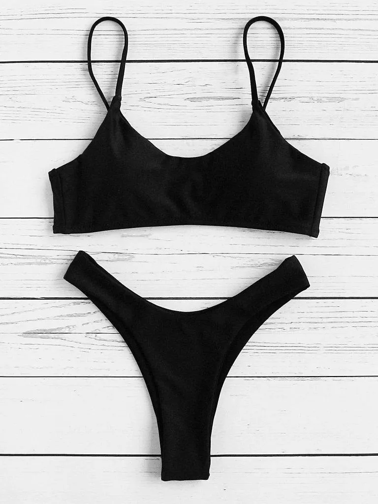 Spaghetti Strap High Leg Bikini Set