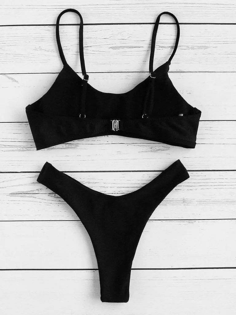 Spaghetti Strap High Leg Bikini Set