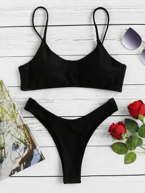 Spaghetti Strap High Leg Bikini Set