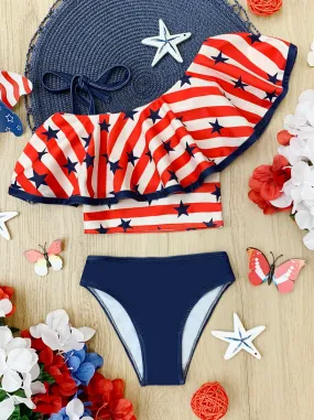 Stars and Stripes Forever One Shoulder Two Piece Swimsuit
