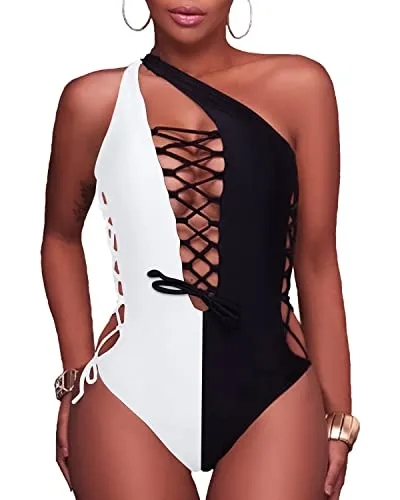 Strappy Cutout Plunge V Neck Bathing Suits-White
