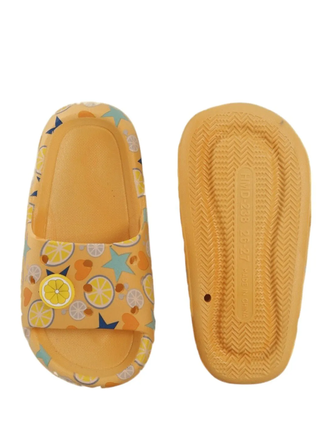 Sunshine Citric Fruit and Star Print Slides - Yellow