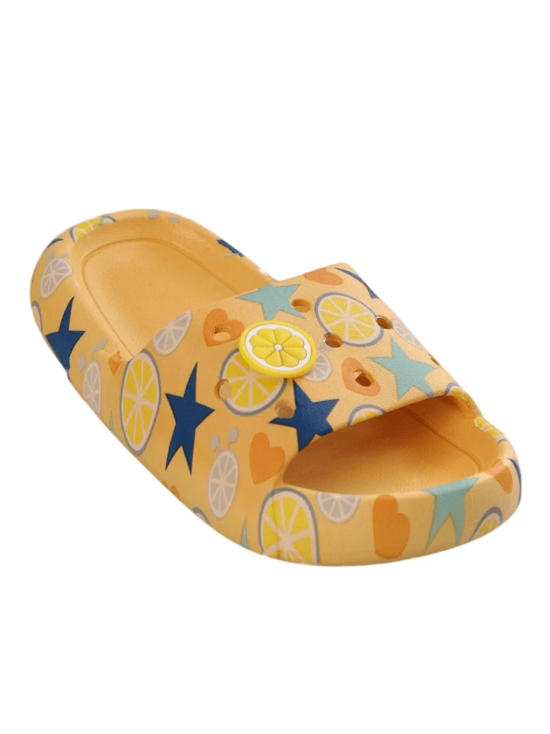 Sunshine Citric Fruit and Star Print Slides - Yellow