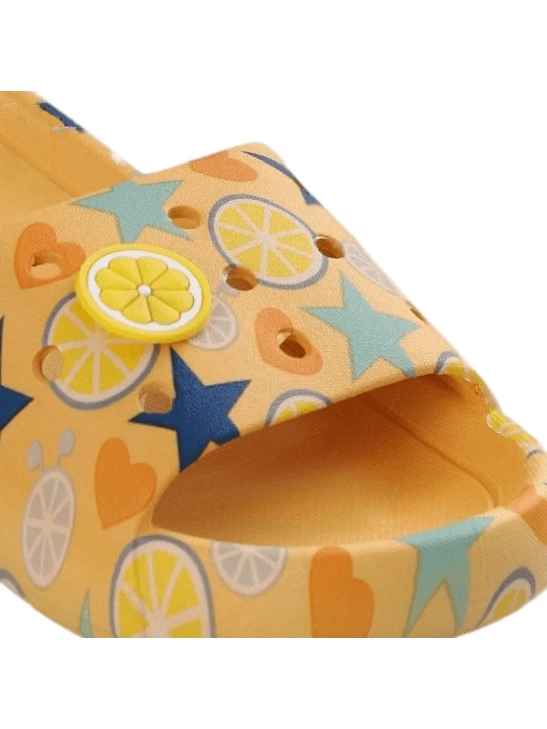 Sunshine Citric Fruit and Star Print Slides - Yellow