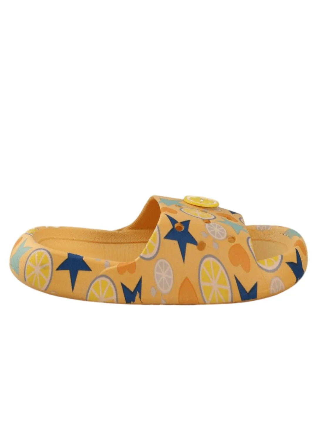 Sunshine Citric Fruit and Star Print Slides - Yellow