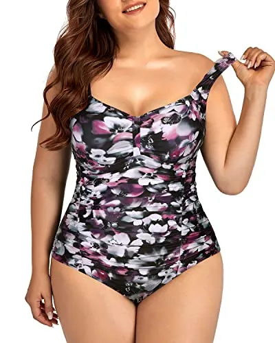 Sweetheart Neckline Backless One Piece Swimsuit-Purple Floral