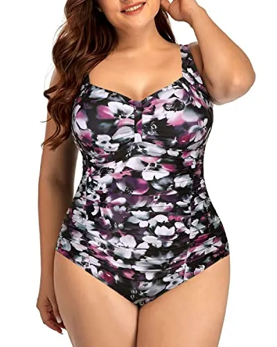 Sweetheart Neckline Backless One Piece Swimsuit-Purple Floral