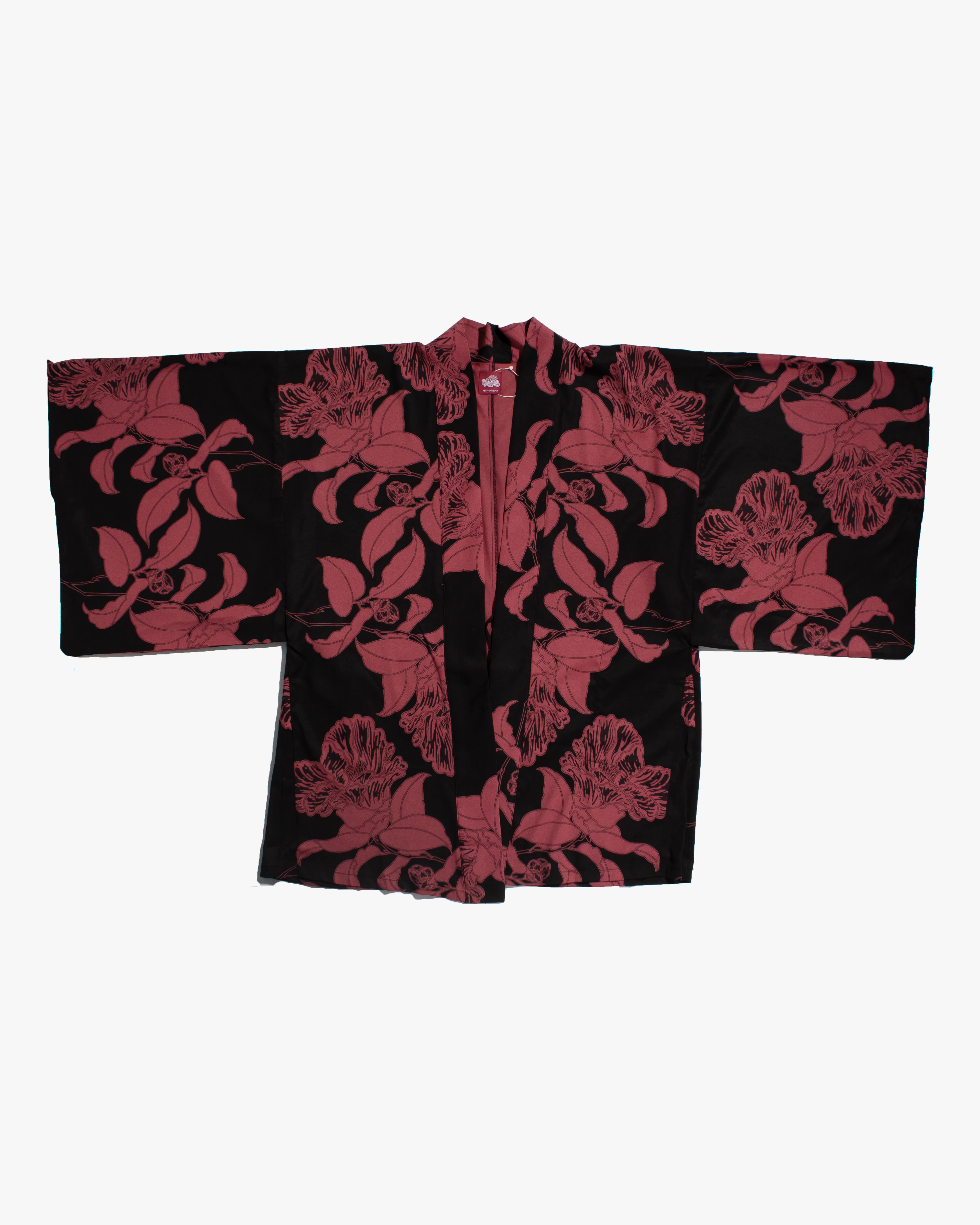 Wa-Modern Haori Robe, Red Flower Pattern