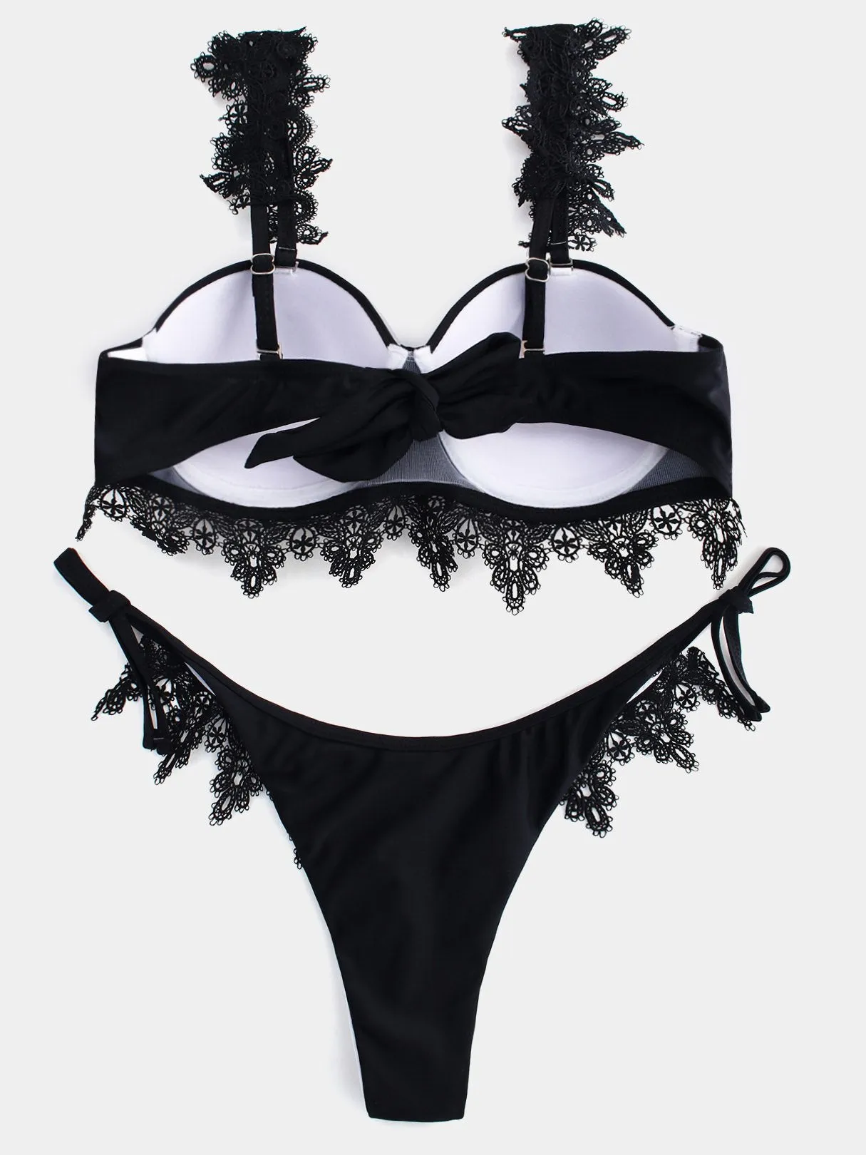 Wholesale Black Sleeveless Plain Self-Tie Bikini Suit