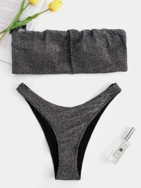 Wholesale Grey Bateau Sleeveless Backless High-Waisted Bikini Suits