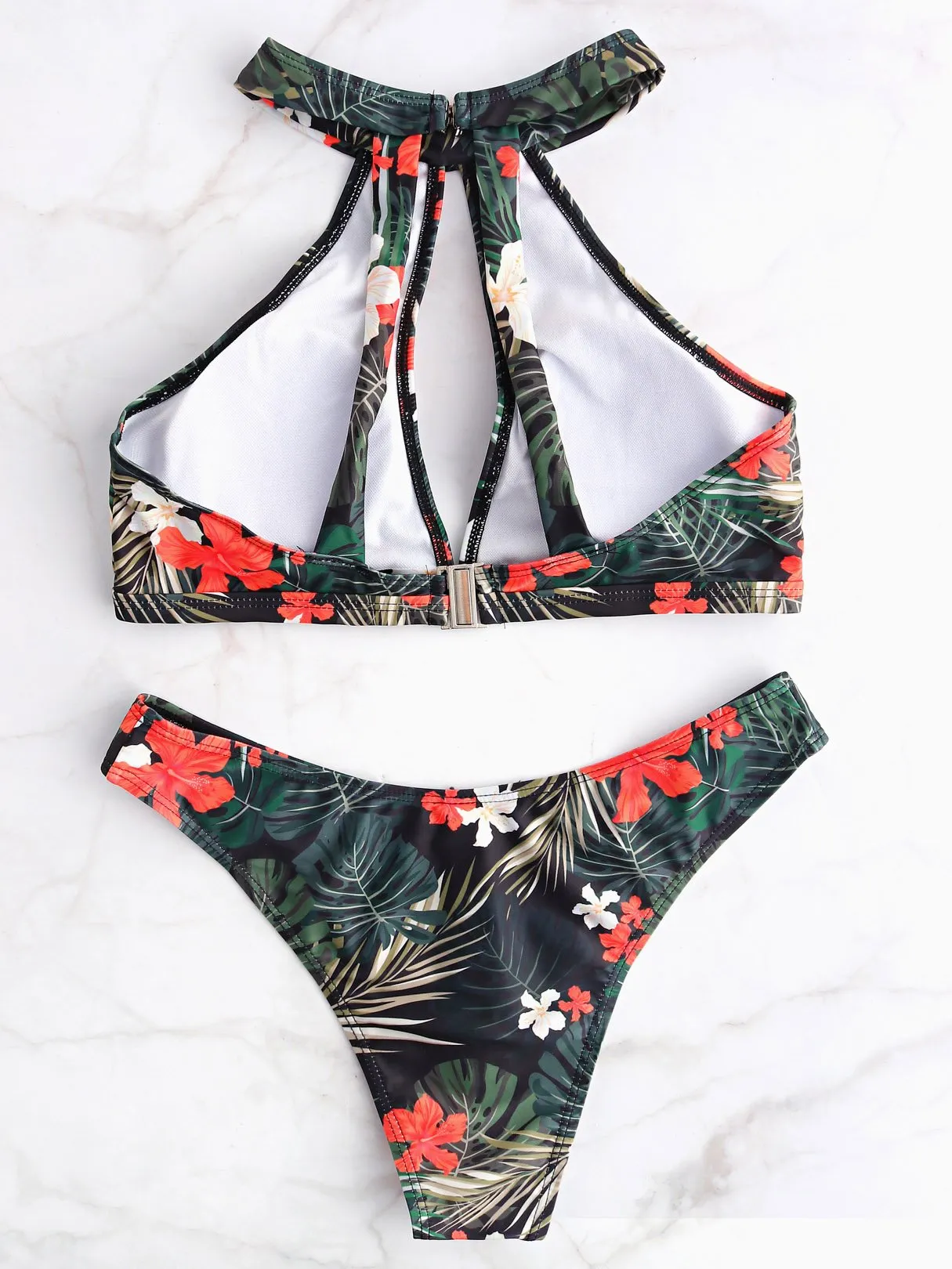 Wholesale Halter Floral Print Sleeveless Bikini Set