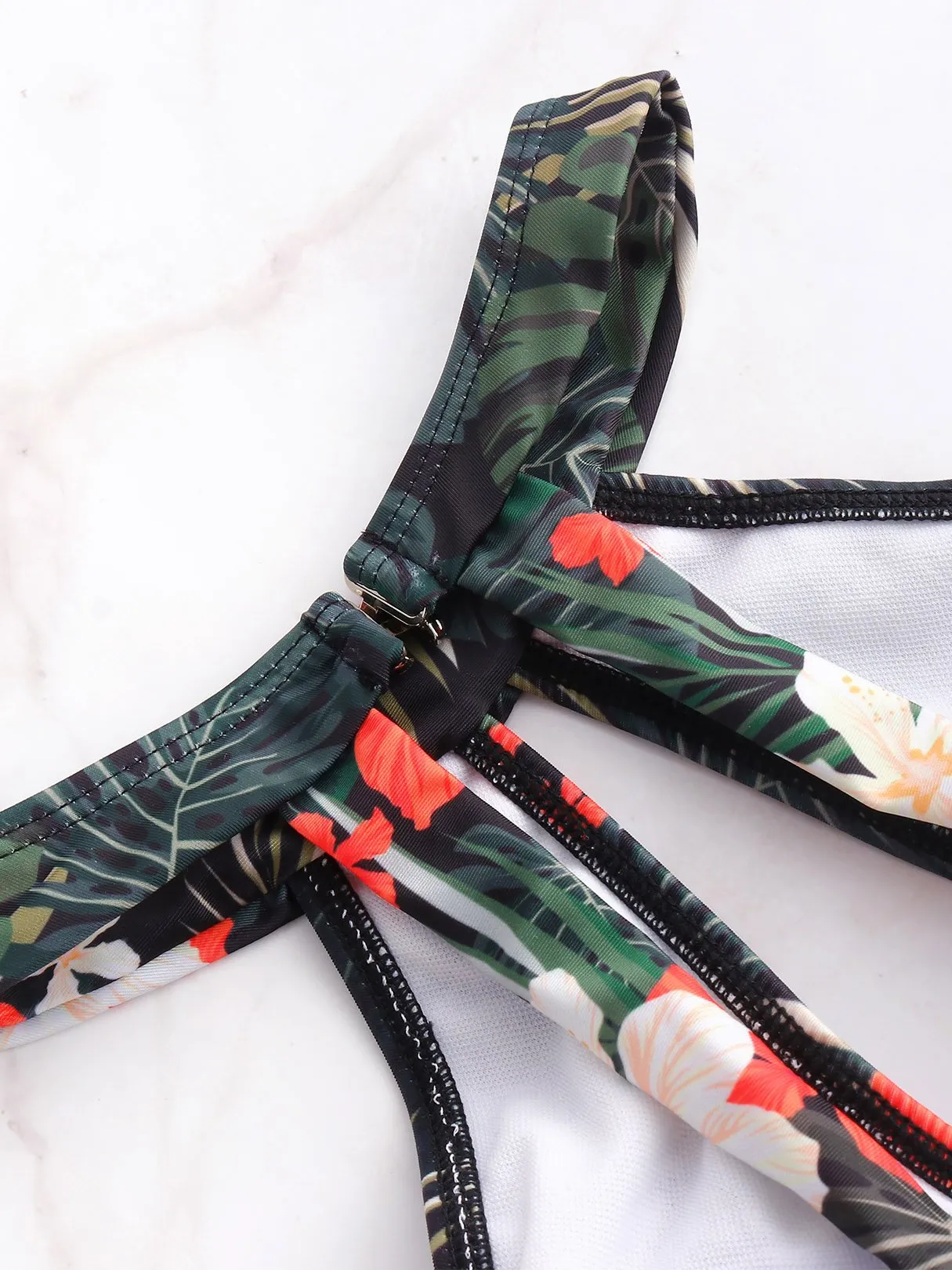Wholesale Halter Floral Print Sleeveless Bikini Set