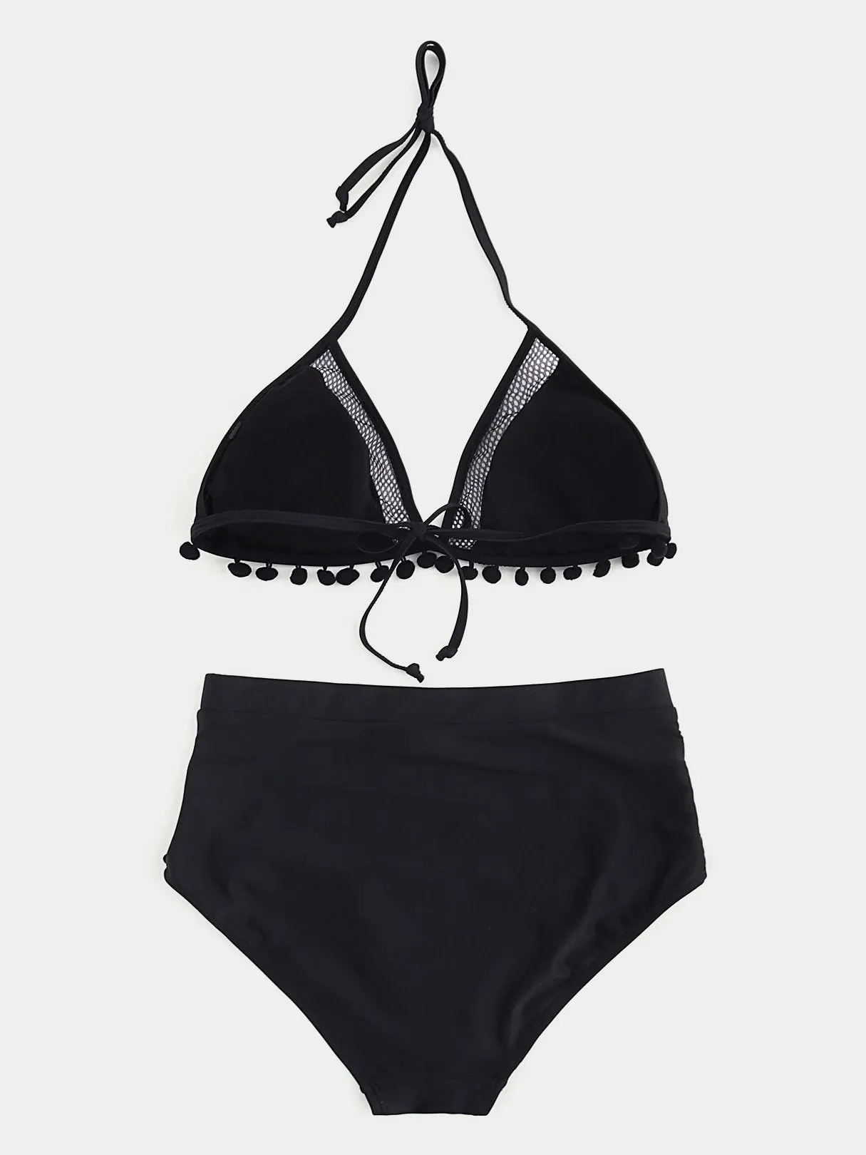 Wholesale Halter Tassel Backless Self-Tie Sleeveless Bikini Set