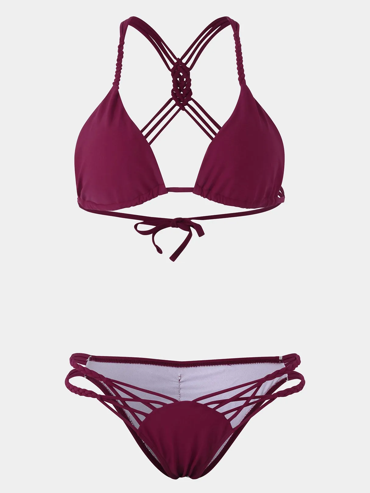 Wholesale Lace-Up Sleeveless Burgundy Bikinis