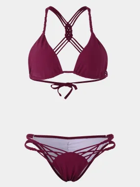Wholesale Lace-Up Sleeveless Burgundy Bikinis
