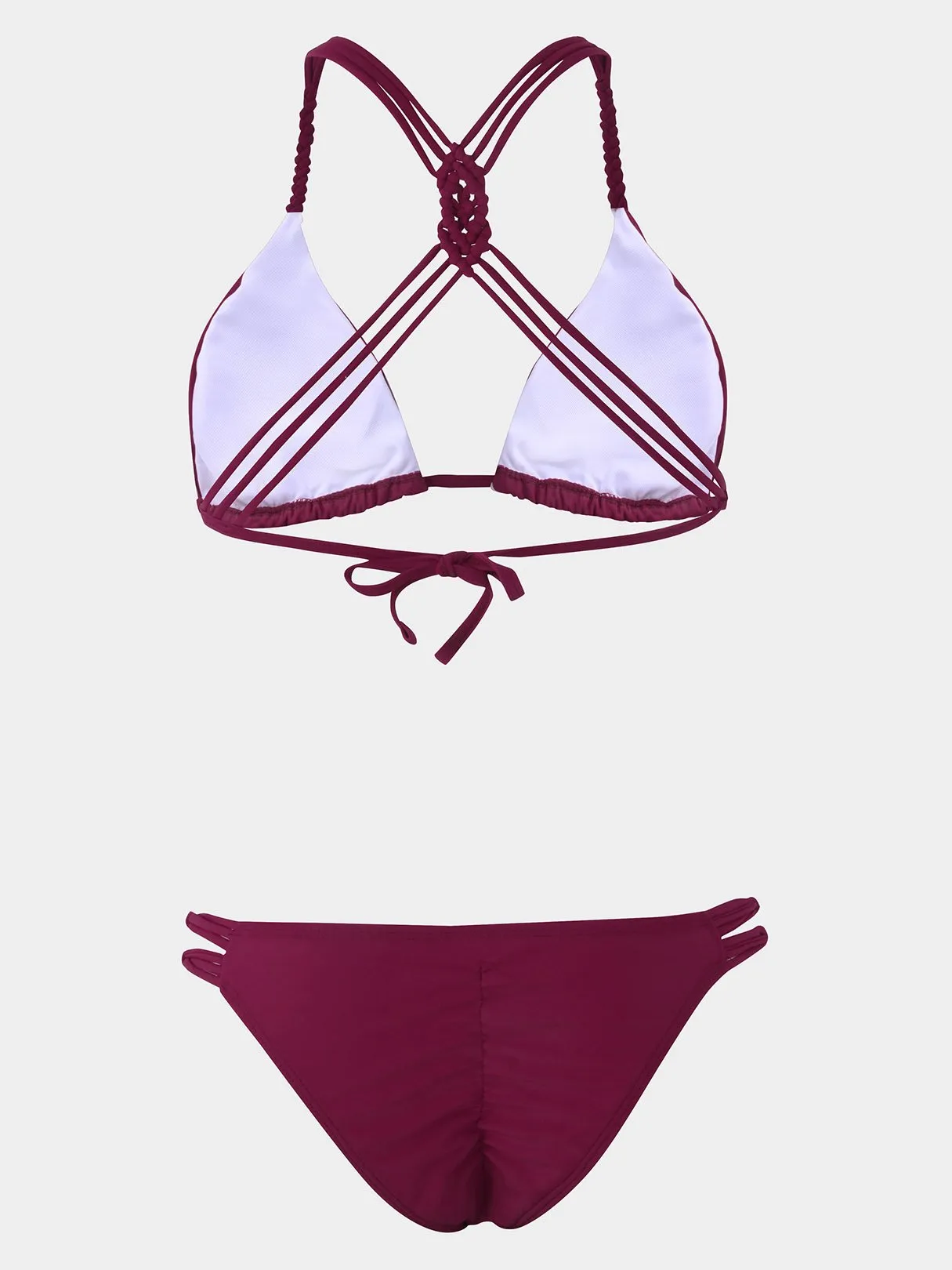 Wholesale Lace-Up Sleeveless Burgundy Bikinis