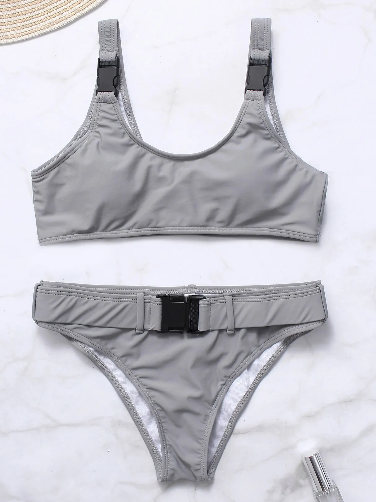 Wholesale Scoop Neck Sleeveless Plain Bikinis