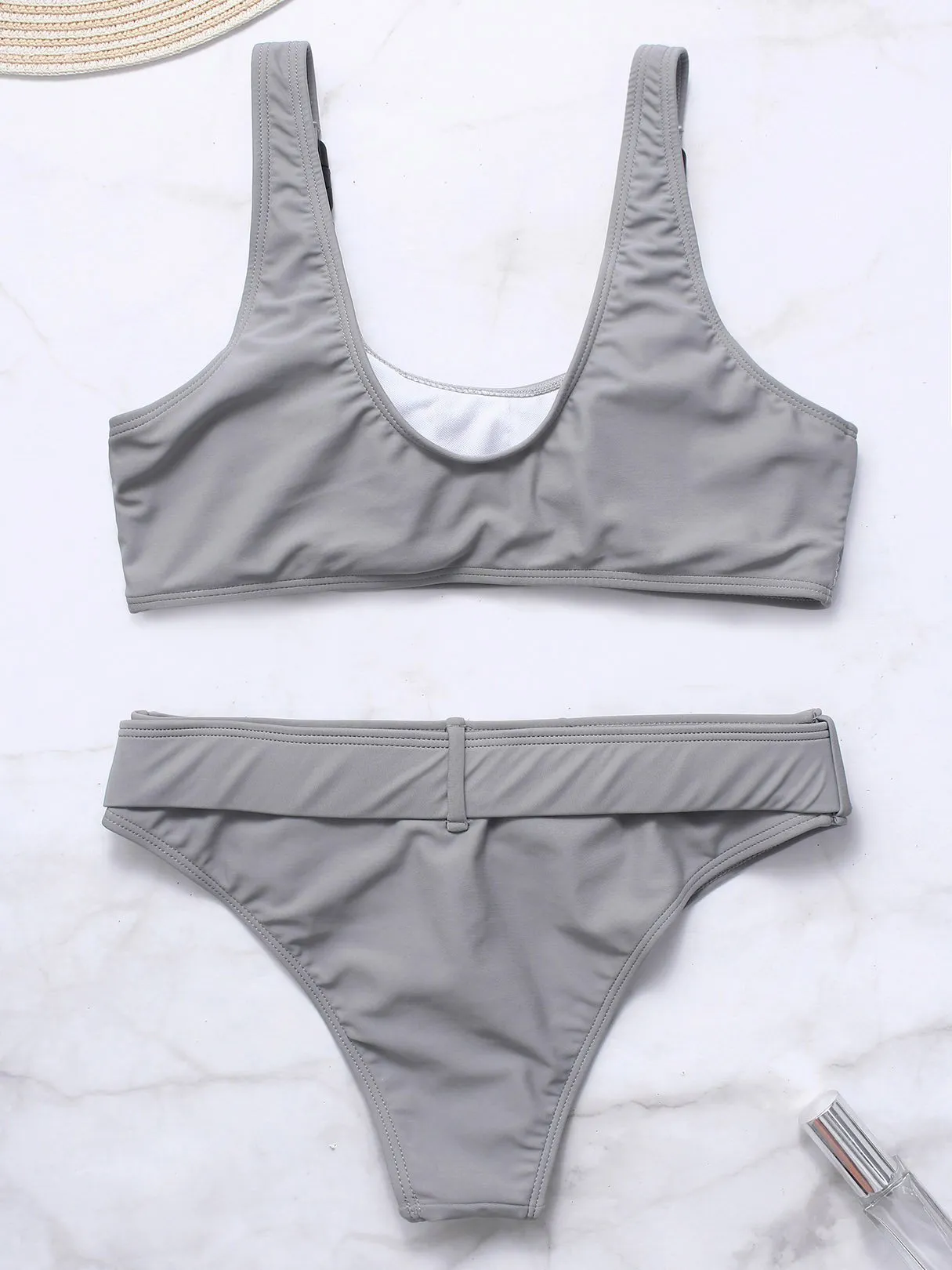 Wholesale Scoop Neck Sleeveless Plain Bikinis