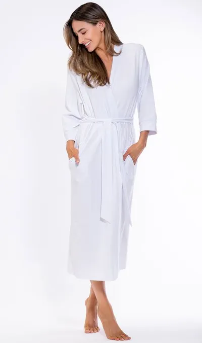 Women Cotton Soft Knit Lightweight Robe Long V-Neck Kimono Robes