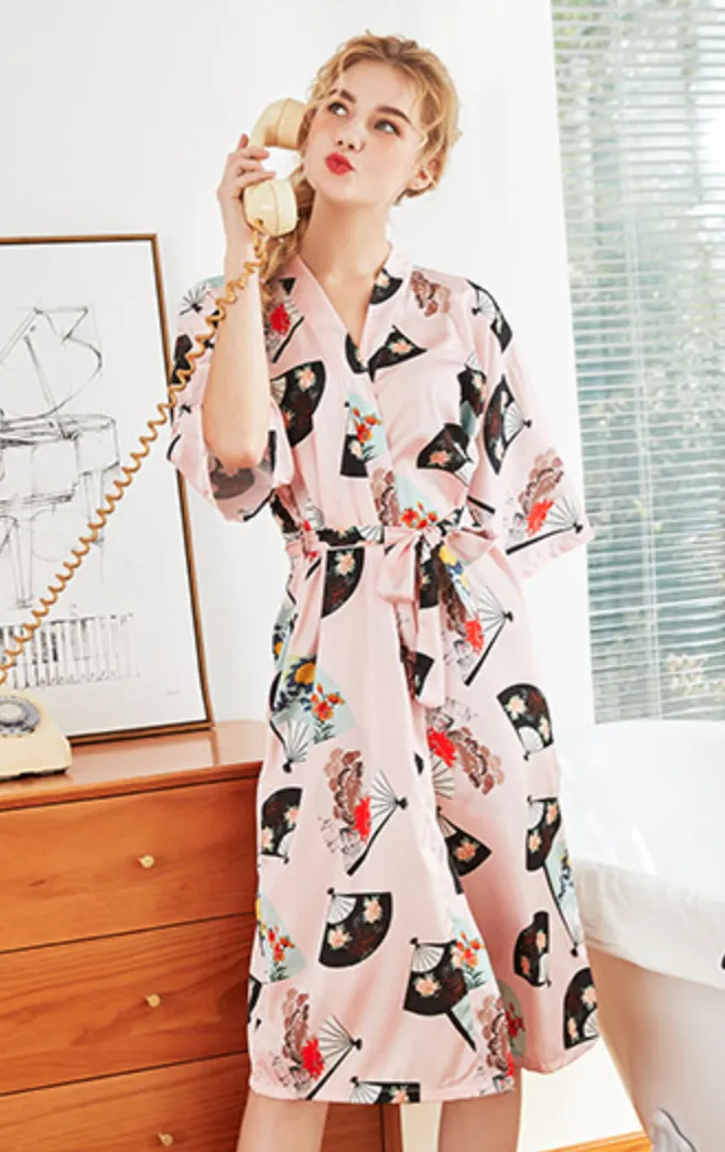 Women Nightgown Kimono Robes | Fan pattern