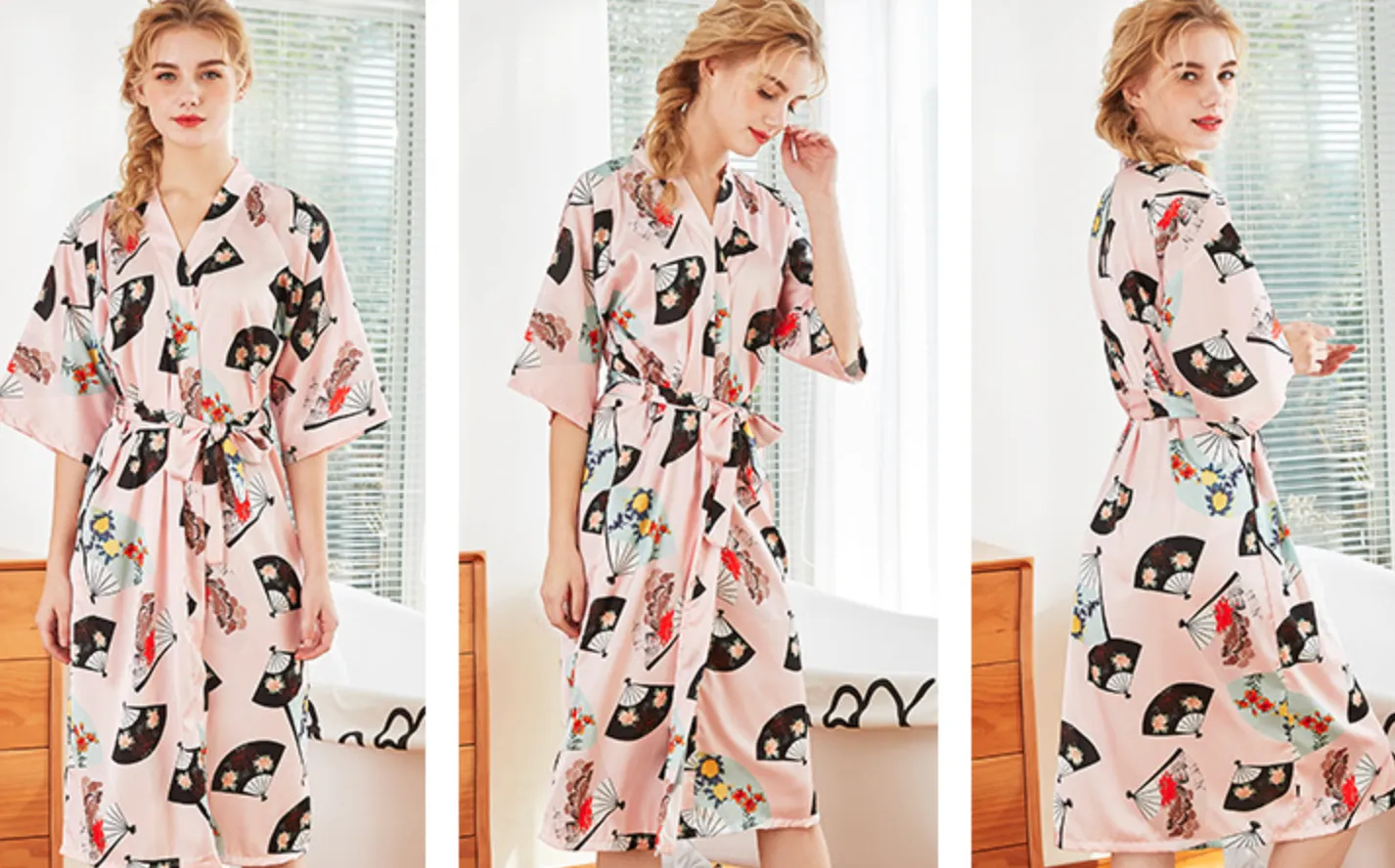 Women Nightgown Kimono Robes | Fan pattern