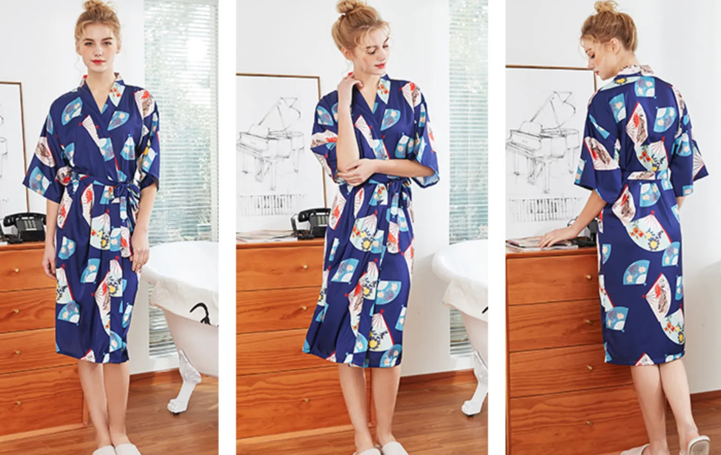 Women Nightgown Kimono Robes | Fan pattern