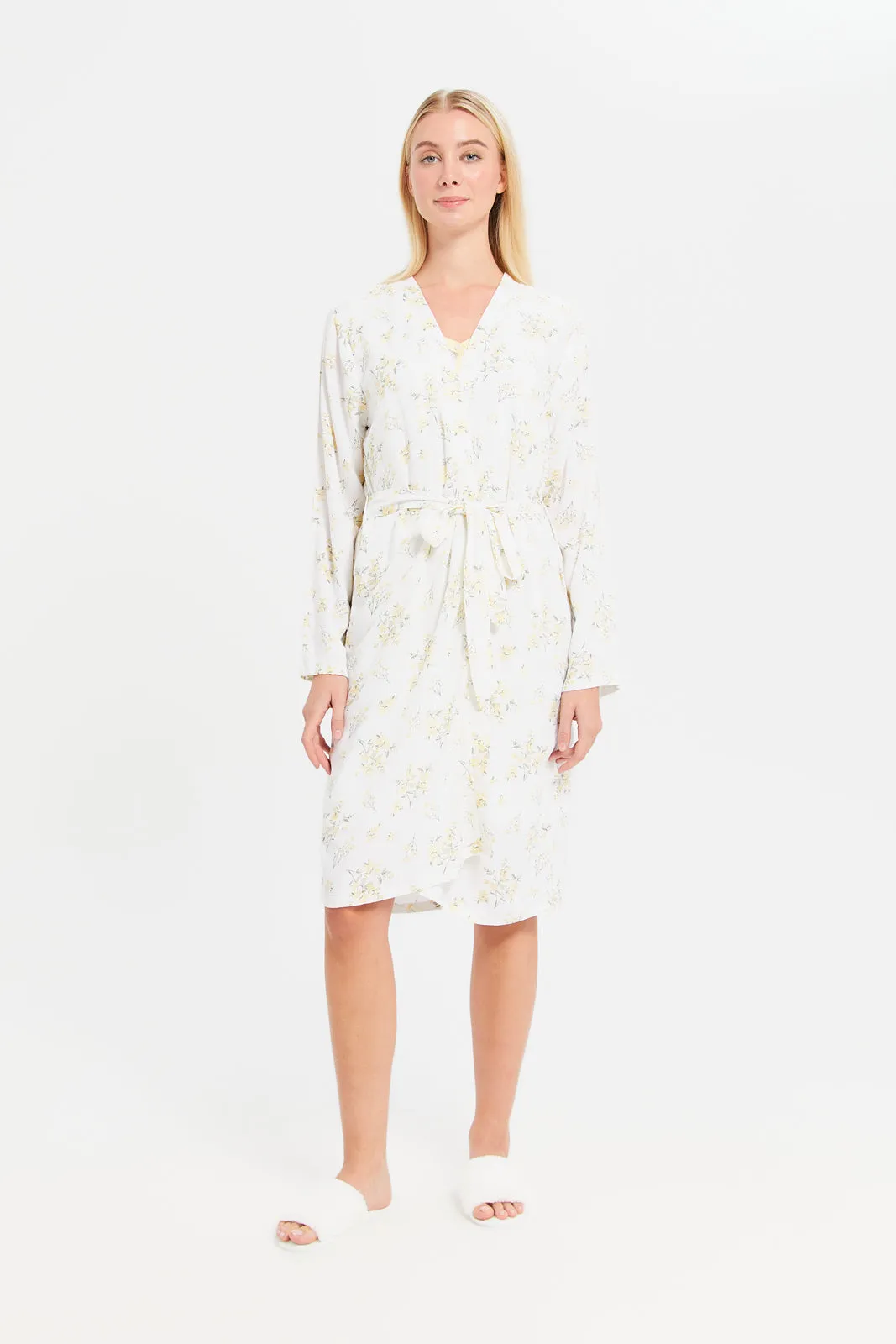 Women Yellow Floral Print Robe