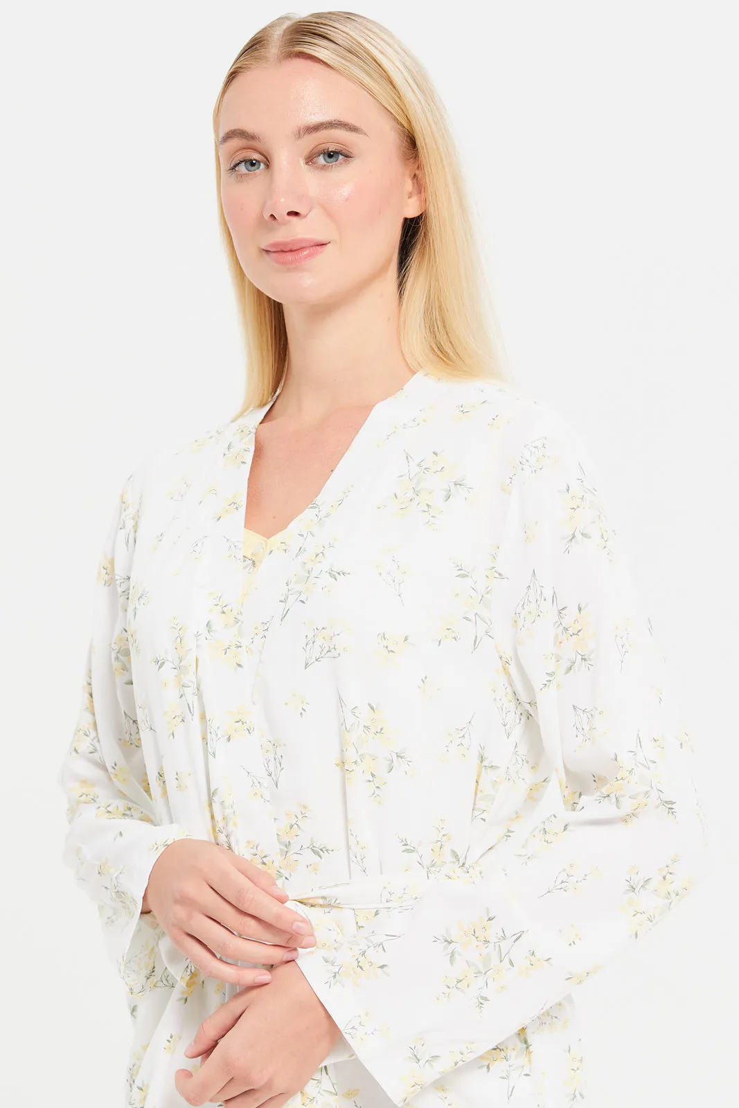 Women Yellow Floral Print Robe