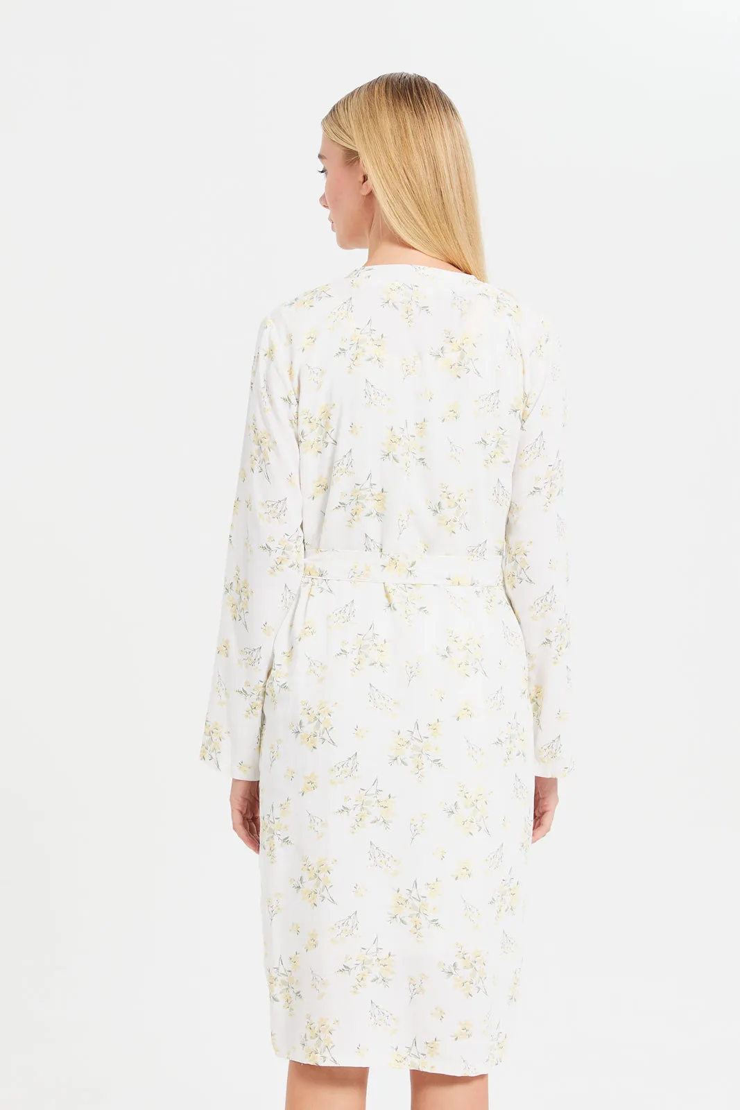Women Yellow Floral Print Robe