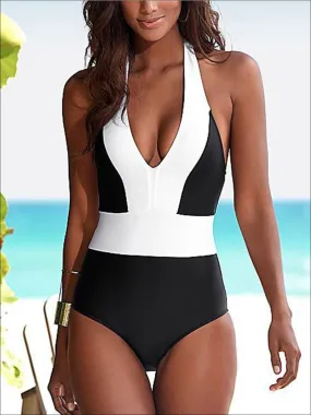 Women's Black/White Colorblock Monokini