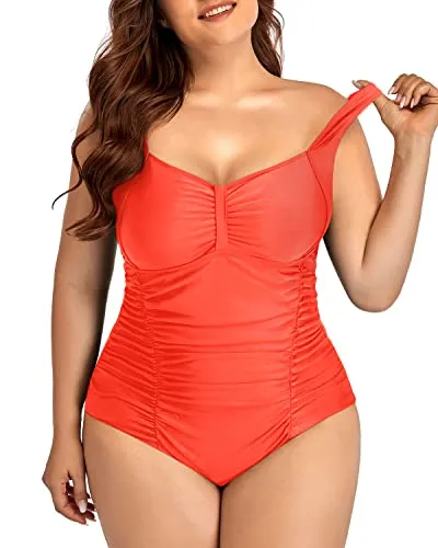 Women's High Cut Push Up Plus Size Swimsuit-Neon Orange