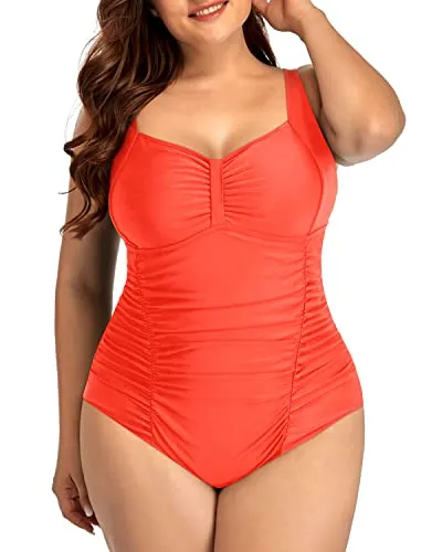 Women's High Cut Push Up Plus Size Swimsuit-Neon Orange