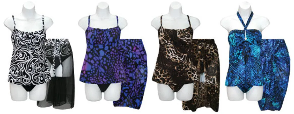 women's missy fashion tankini swimsuits w/ matching sarongs - sizes s-xl Case of 24