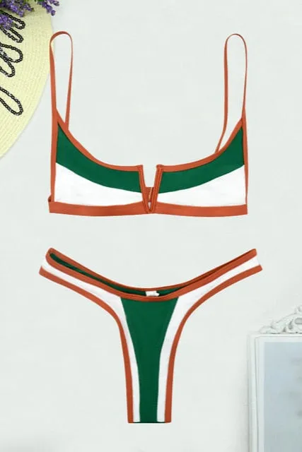 Women’s Triangle Bikini Set | Bandeau Push-Up Swimsuit with Patchwork Design, Two-Piece Beachwear & Tankini