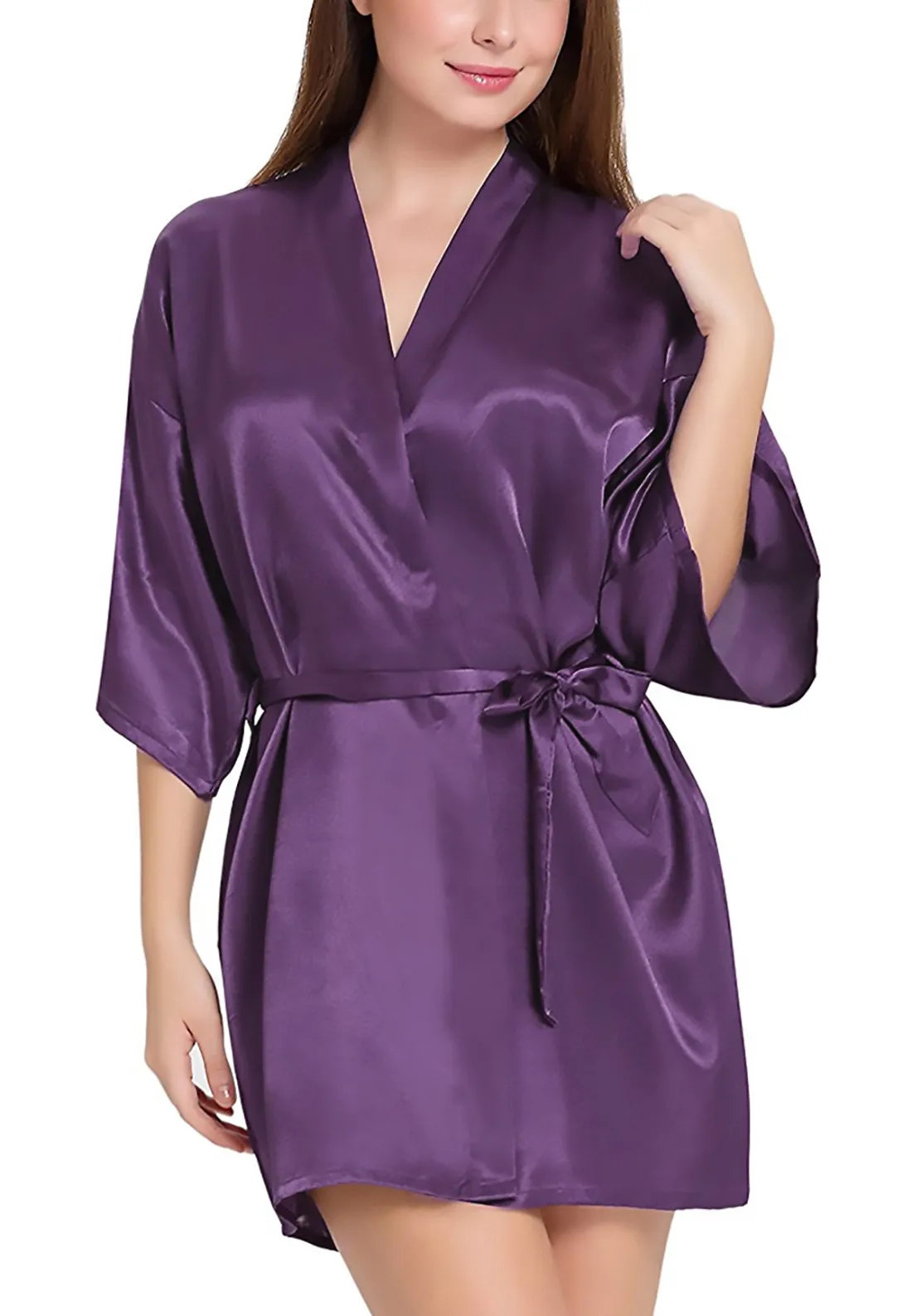 Xs and Os Women Satin Babydoll Kimono Nightwear Robe