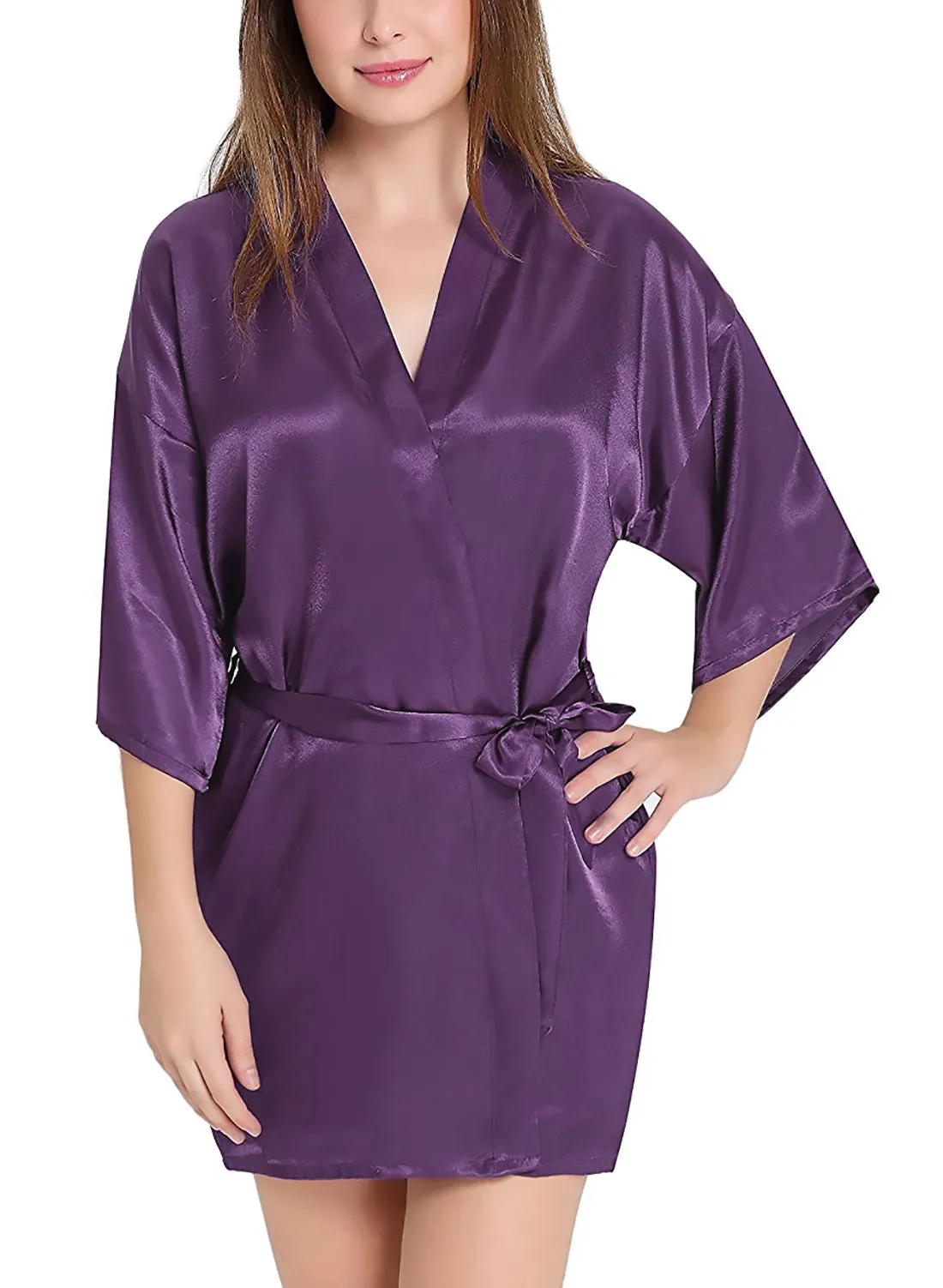 Xs and Os Women Satin Babydoll Kimono Nightwear Robe