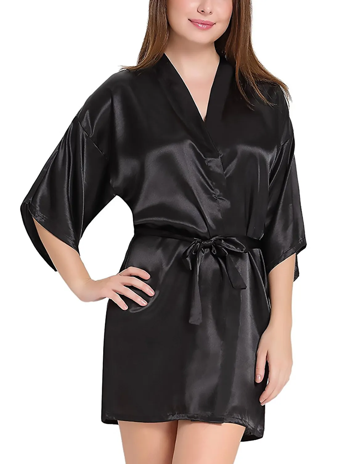 Xs and Os Women Satin Babydoll Kimono Nightwear Robe