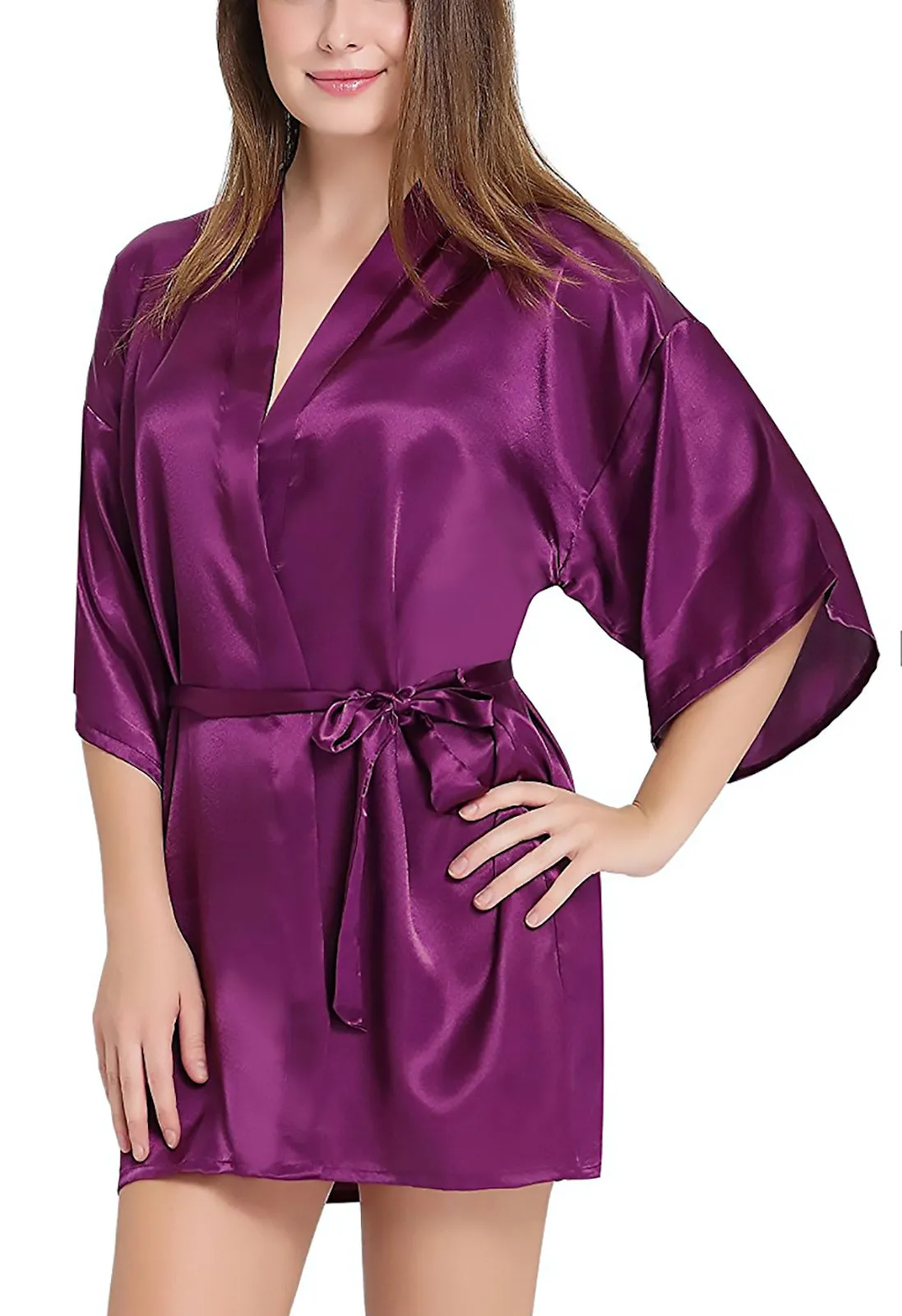 Xs and Os Women Satin Babydoll Kimono Nightwear Robe